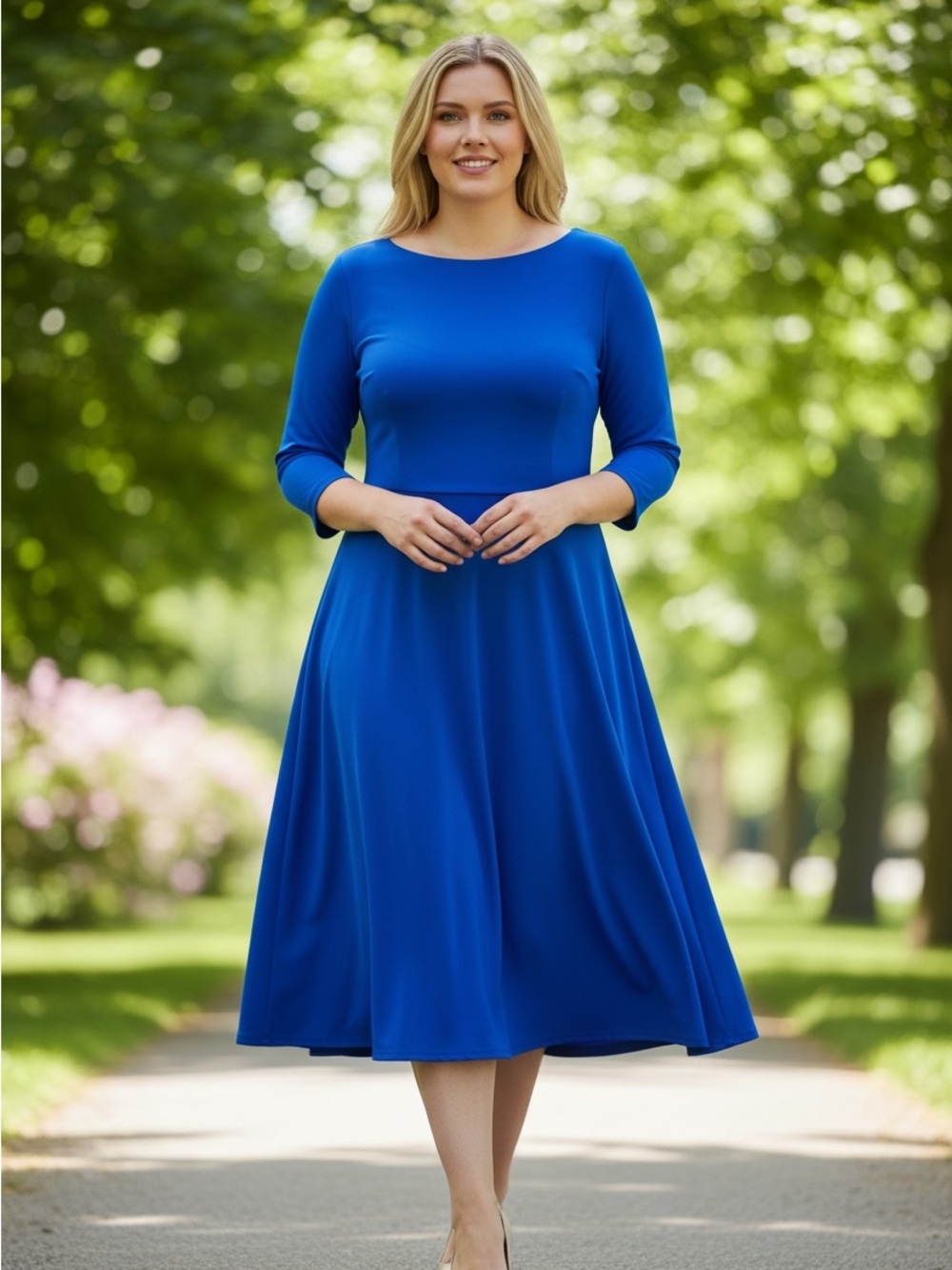 Dress Tells Classic Scoop-Neck Midi Dress in Royal Blue